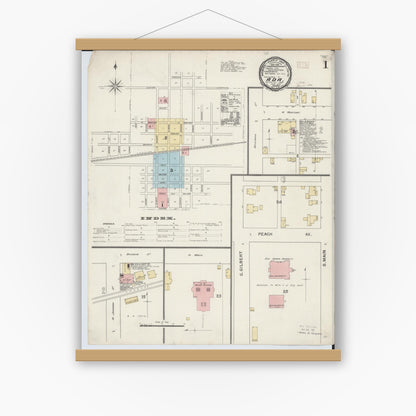 Old map wall art mockup — magnetic wood frame on white wall — Sanborn Fire Insurance Map from Ada, Hardin County, Ohio (1892) - Complete Map Set
