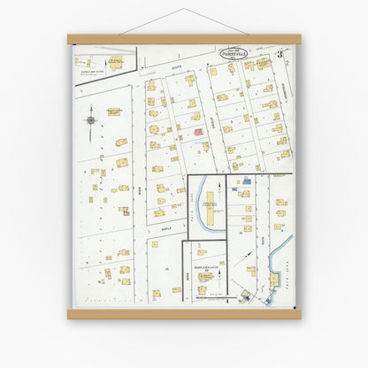 Old map wall art mockup — magnetic wood frame on white wall — Sanborn Fire Insurance Map from Pardeeville, Columbia County, Wisconsin (1919), Sheet #0003