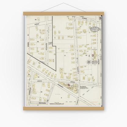 Old map wall art mockup — magnetic wood frame on white wall — Sanborn Fire Insurance Map from Brockton, Plymouth County, Massachusetts (1889), Sheet #0005