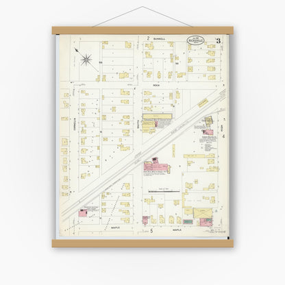 Old map wall art mockup — magnetic wood frame on white wall — Sanborn Fire Insurance Map from Hicksville, Defiance County, Ohio (1908), Sheet #0003