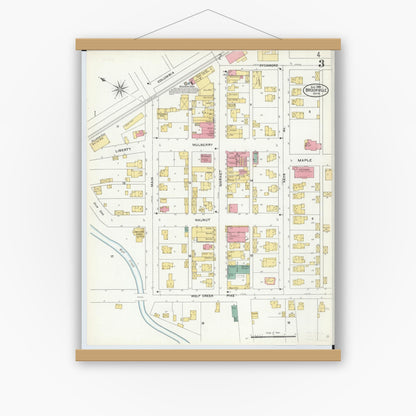 Old map wall art mockup — magnetic wood frame on white wall — Sanborn Fire Insurance Map from Brookville, Montgomery County, Ohio (1905), Sheet #0003
