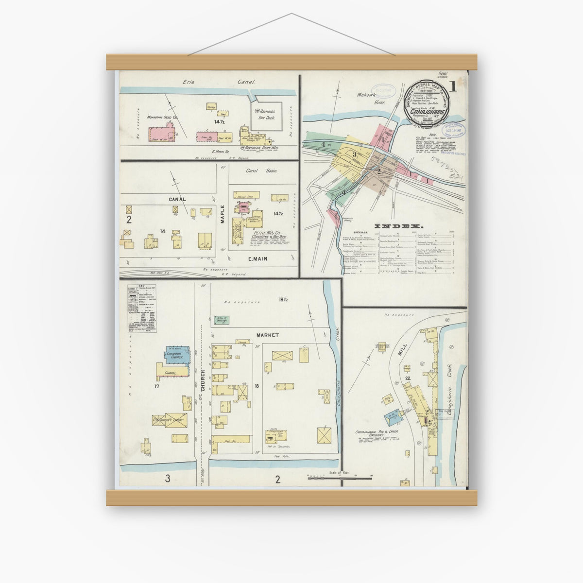 Old map wall art mockup — magnetic wood frame on white wall — Sanborn Fire Insurance Map from Canajoharie, Montgomery County, New York (1897) - Complete Map Set