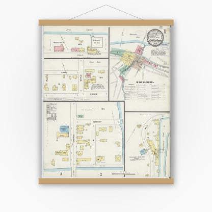 Old map wall art mockup — magnetic wood frame on white wall — Sanborn Fire Insurance Map from Canajoharie, Montgomery County, New York (1897) - Complete Map Set