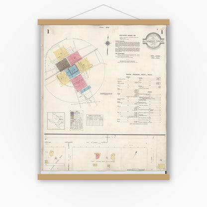 Old map wall art mockup — magnetic wood frame on white wall — Sanborn Fire Insurance Map from Blooming Grove, Navarro County, Texas (1934) - Complete Map Set