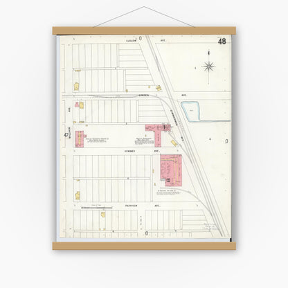 Old map wall art mockup — magnetic wood frame on white wall — Sanborn Fire Insurance Map from Hamilton, Butler County, Ohio (1899), Sheet #0048