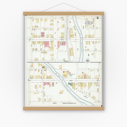 Old map wall art mockup — magnetic wood frame on white wall — Sanborn Fire Insurance Map from Salineville, Columbiana County, Ohio (1902), Sheet #0002