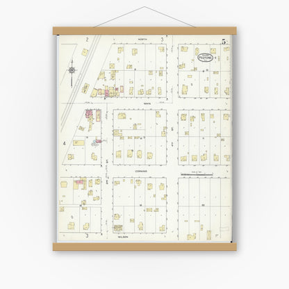 Old map wall art mockup — magnetic wood frame on white wall — Sanborn Fire Insurance Map from Peotone, Will County, Illinois (1914), Sheet #0005