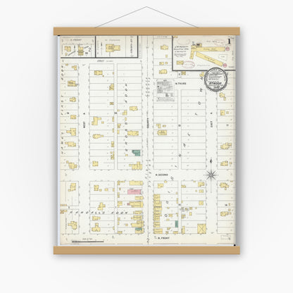 Old map wall art mockup — magnetic wood frame on white wall — Sanborn Fire Insurance Map from Atwood, Douglas And Piatt Counties, Illinois (1899) - Complete Map Set