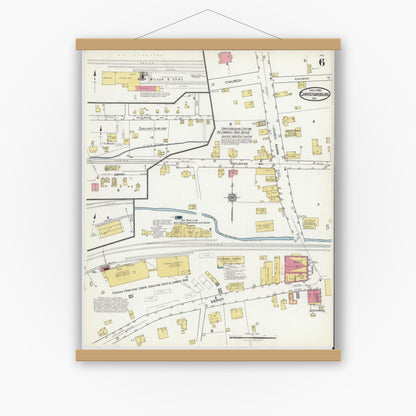 Old map wall art mockup — magnetic wood frame on white wall — Sanborn Fire Insurance Map from Christiansburg, Montgomery County, Virginia (1921), Sheet #0006