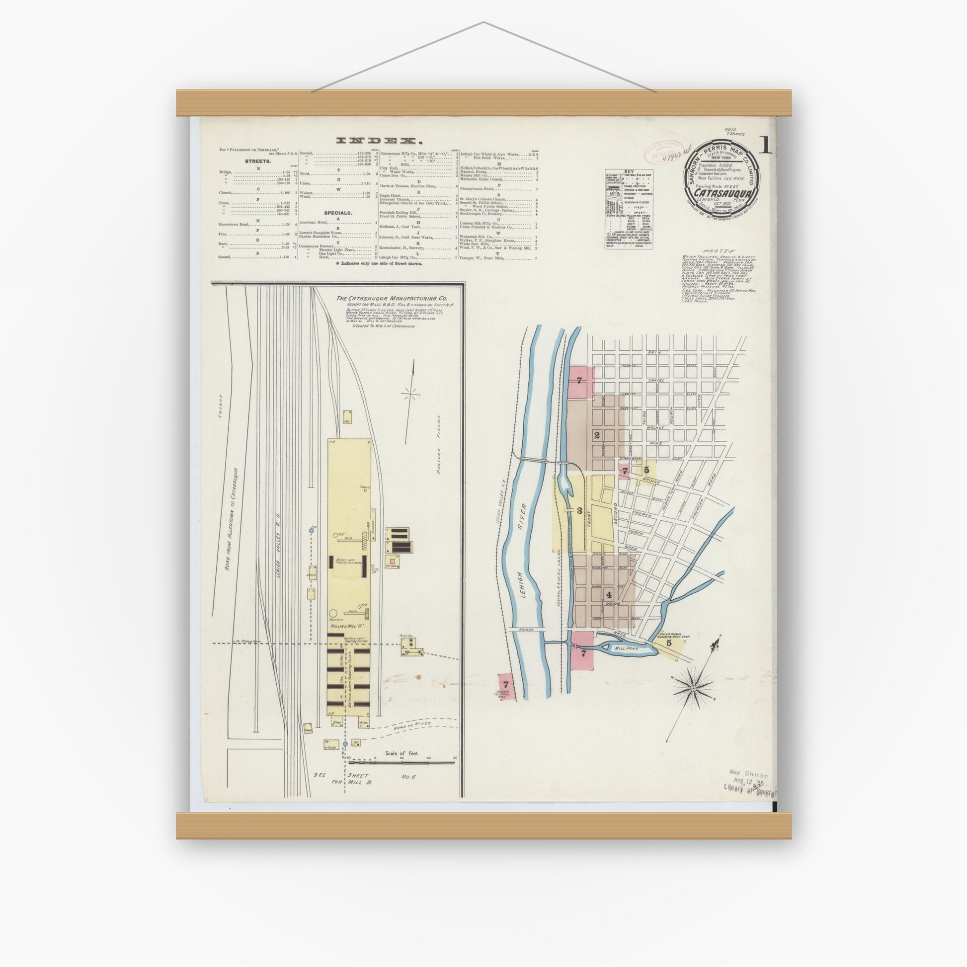 Old map wall art mockup — magnetic wood frame on white wall — Sanborn Fire Insurance Map from Catasauqua, Lehigh County, Pennsylvania (1891) - Complete Map Set