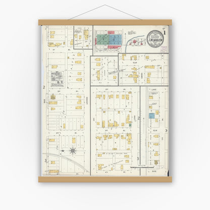 Old map wall art mockup — magnetic wood frame on white wall — Sanborn Fire Insurance Map from South Wilmington, Grundy County, Illinois (1904) - Complete Map Set