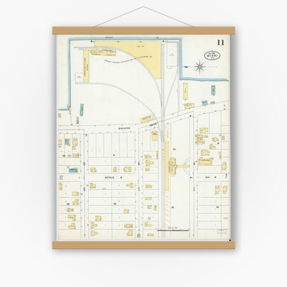 Old map wall art mockup — magnetic wood frame on white wall — Sanborn Fire Insurance Map from Miami, Dade County, Florida (1906), Sheet #0011