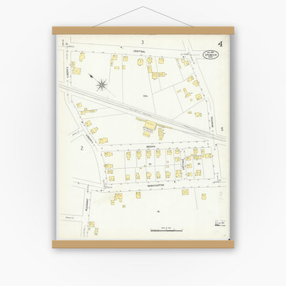 Old map wall art mockup — magnetic wood frame on white wall — Sanborn Fire Insurance Map from Ipswich, Essex County, Massachusetts (1907), Sheet #0004