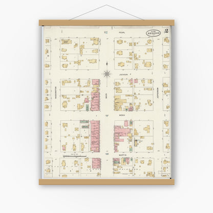 Old map wall art mockup — magnetic wood frame on white wall — Sanborn Fire Insurance Map from Abingdon, Knox County, Illinois (1898), Sheet #0002