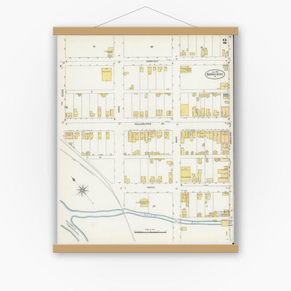Old map wall art mockup — magnetic wood frame on white wall — Sanborn Fire Insurance Map from Barnesboro, Cambria County, Pennsylvania (1903), Sheet #0002
