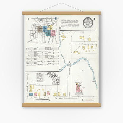 Old map wall art mockup — magnetic wood frame on white wall — Sanborn Fire Insurance Map from Northville, Wayne County, Michigan (1926), Sheet #0001