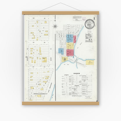 Old map wall art mockup — magnetic wood frame on white wall — Sanborn Fire Insurance Map from Bemidji, Beltrami County, Minnesota (1904) - Complete Map Set