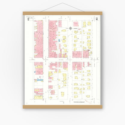 Old map wall art mockup — magnetic wood frame on white wall — Sanborn Fire Insurance Map from Webster City, Hamilton County, Iowa (1938), Sheet #0002