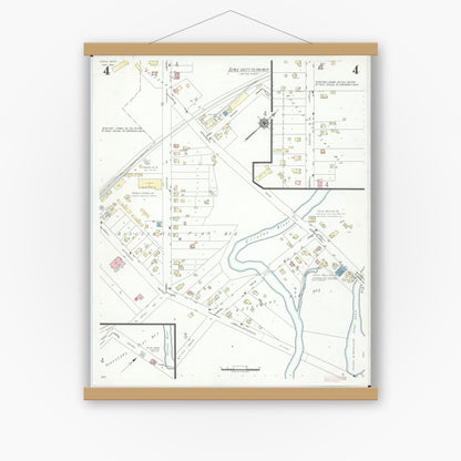 Old map wall art mockup — magnetic wood frame on white wall — Sanborn Fire Insurance Map from Utica, Macomb County, Michigan (1941), Sheet #0004