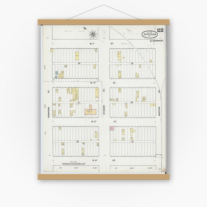 Old map wall art mockup — magnetic wood frame on white wall — Sanborn Fire Insurance Map from Superior, Douglas County, Wisconsin (1889), Sheet #0022