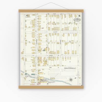 Old map wall art mockup — magnetic wood frame on white wall — Sanborn Fire Insurance Map from Jersey Shore, Lycoming County, Pennsylvania (1906), Sheet #0006
