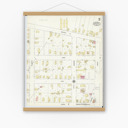 Old map wall art mockup — magnetic wood frame on white wall — Sanborn Fire Insurance Map from Wayne, Wayne County, Michigan (1912), Sheet #0002