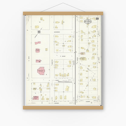 Old map wall art mockup — magnetic wood frame on white wall — Sanborn Fire Insurance Map from Belvidere, Boone County, Illinois (1912), Sheet #0010