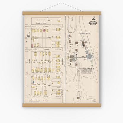 Old map wall art mockup — magnetic wood frame on white wall — Sanborn Fire Insurance Map from Nanticoke, Luzerne County, Pennsylvania (1920), Sheet #0022
