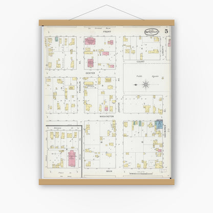 Old map wall art mockup — magnetic wood frame on white wall — Sanborn Fire Insurance Map from Naperville, Du Page County, Illinois (1892), Sheet #0005