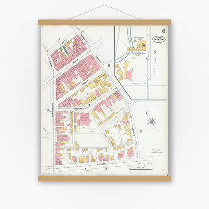 Old map wall art mockup — magnetic wood frame on white wall — Sanborn Fire Insurance Map from Uniontown, Fayette County, Pennsylvania (1901), Sheet #0006