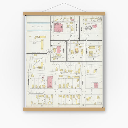 Old map wall art mockup — magnetic wood frame on white wall — Sanborn Fire Insurance Map from La Salle, La Salle County, Illinois (1898), Sheet #0012