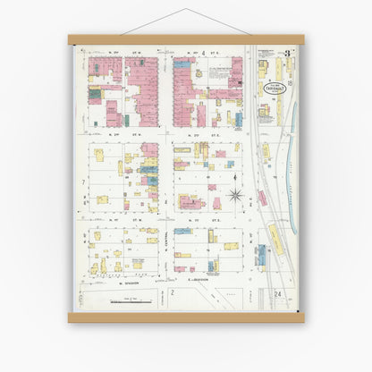 Old map wall art mockup — magnetic wood frame on white wall — Sanborn Fire Insurance Map from Faribault, Rice County, Minnesota (1909), Sheet #0003