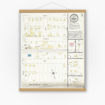 Old map wall art mockup — magnetic wood frame on white wall — Sanborn Fire Insurance Map from Durant, Cedar County, Iowa (1913) â€” Complete Set