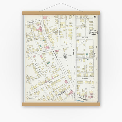 Old map wall art mockup — magnetic wood frame on white wall — Sanborn Fire Insurance Map from Johnstown, Cambria County, Pennsylvania (1891), Sheet #0002