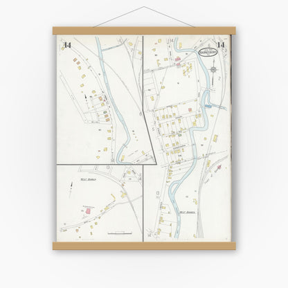 Old map wall art mockup — magnetic wood frame on white wall — Sanborn Fire Insurance Map from Barnesboro, Cambria County, Pennsylvania (1930), Sheet #0014