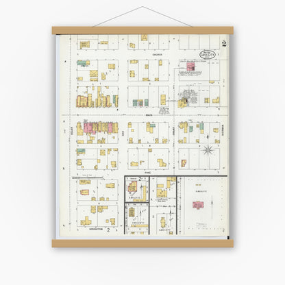 Old map wall art mockup — magnetic wood frame on white wall — Sanborn Fire Insurance Map from Cass City, Tuscola County, Michigan (1900), Sheet #0002