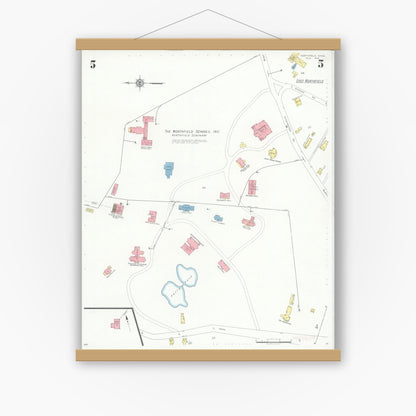 Old map wall art mockup — magnetic wood frame on white wall — Sanborn Fire Insurance Map from Northfield, Franklin County, Massachusetts (1933), Sheet #0005