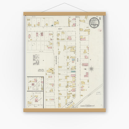 Old map wall art mockup — magnetic wood frame on white wall — Sanborn Fire Insurance Map from Kewaskum, Washington County, Wisconsin (1894), Sheet #0001