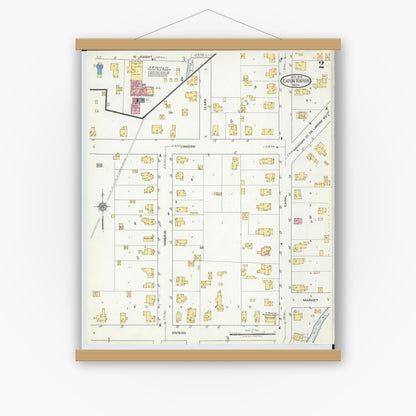 Old map wall art mockup — magnetic wood frame on white wall — Sanborn Fire Insurance Map from Eaton Rapids, Eaton County, Michigan (1918), Sheet #0002