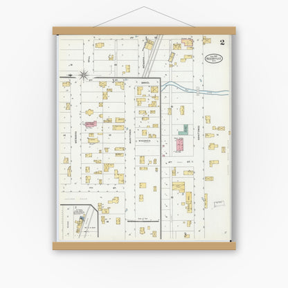 Old map wall art mockup — magnetic wood frame on white wall — Sanborn Fire Insurance Map from Reedsville, Manitowoc County, Wisconsin (1906), Sheet #0002