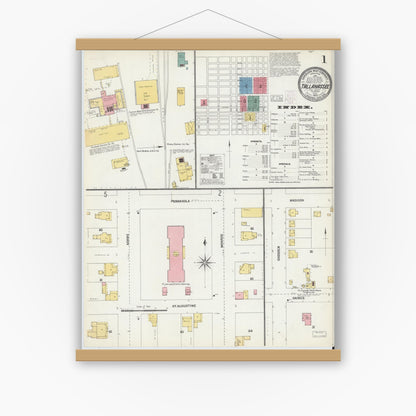 Old map wall art mockup — magnetic wood frame on white wall — Sanborn Fire Insurance Map from Tallahassee, Leon County, Florida (1903) - Complete Map Set
