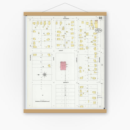 Old map wall art mockup — magnetic wood frame on white wall — Sanborn Fire Insurance Map from Appleton, Outagamie County, Wisconsin (1901), Sheet #0019