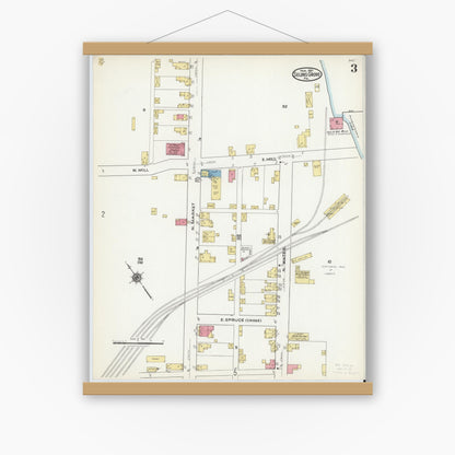Old map wall art mockup — magnetic wood frame on white wall — Sanborn Fire Insurance Map from Selins Grove, Snyder County, Pennsylvania (1921), Sheet #0003