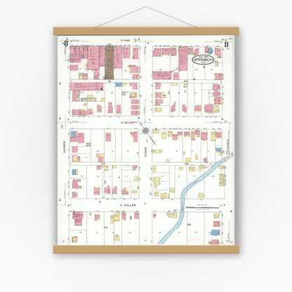 Old map wall art mockup — magnetic wood frame on white wall — Sanborn Fire Insurance Map from Jefferson City, Cole County, Missouri (1923), Sheet #0008