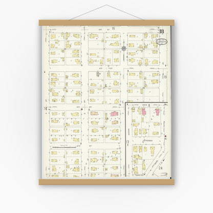 Old map wall art mockup — magnetic wood frame on white wall — Sanborn Fire Insurance Map from La Porte, La Porte County, Indiana (1912), Sheet #0018