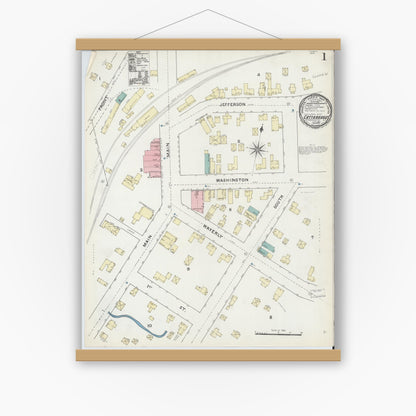 Old map wall art mockup — magnetic wood frame on white wall — Sanborn Fire Insurance Map from Cattaraugus, Cattaraugus County, New York (1891) - Complete Map Set