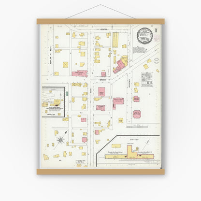 Old map wall art mockup — magnetic wood frame on white wall — Sanborn Fire Insurance Map from Grove City, Mercer County, Pennsylvania (1901), Sheet #0001