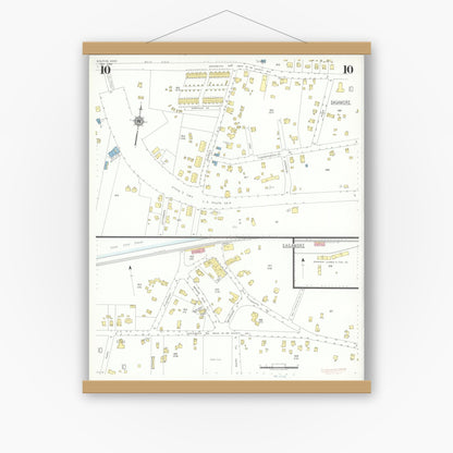 Old map wall art mockup — magnetic wood frame on white wall — Sanborn Fire Insurance Map from Bourne, Barnstable County, Massachusetts (1941), Sheet #0010