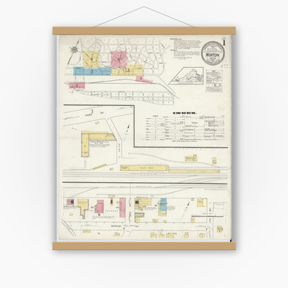 Old map wall art mockup — magnetic wood frame on white wall — Sanborn Fire Insurance Map from Norton, Independent Cities, Virginia (1913), Sheet #0001