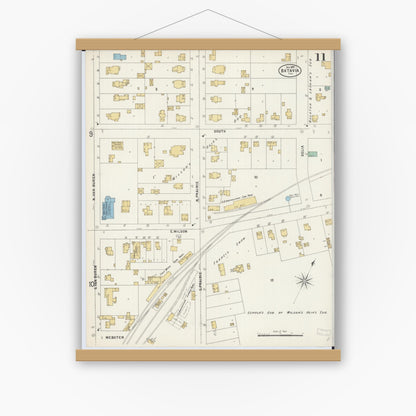 Old map wall art mockup — magnetic wood frame on white wall — Sanborn Fire Insurance Map from Batavia, Kane County, Illinois (1897), Sheet #0011